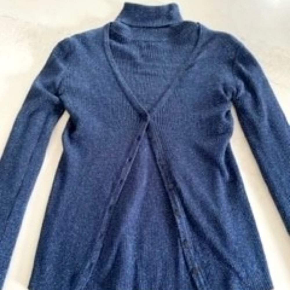 Pure Alfred Sung 2 Piece Turtleneck and Cardigan Small Set in Glitter dark blue